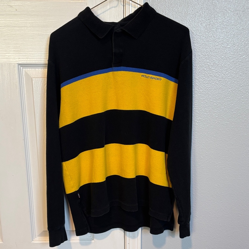 Vintage Polo by Ralph Lauren Black and Yellow Striped Shirt Size Large